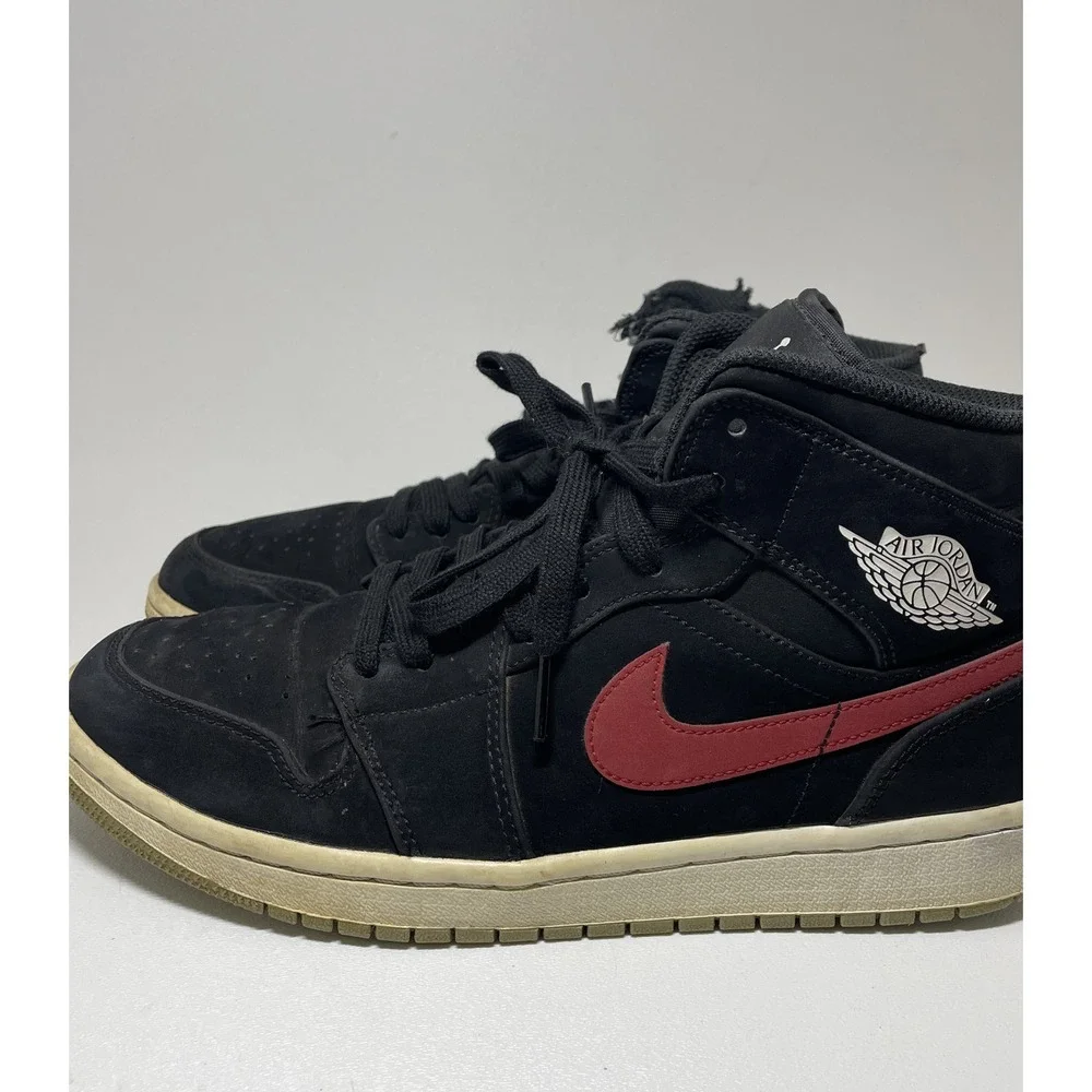 Nike AIR JORDAN 1‎ Mid Multi-Color Swoosh Black Red Blue Mens Shoes Size 8.5